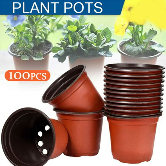 Groofoo - 100 plastic nursery pots, 9.9cm pot with drainage holes for succulents flower pot for home greenhouse garden