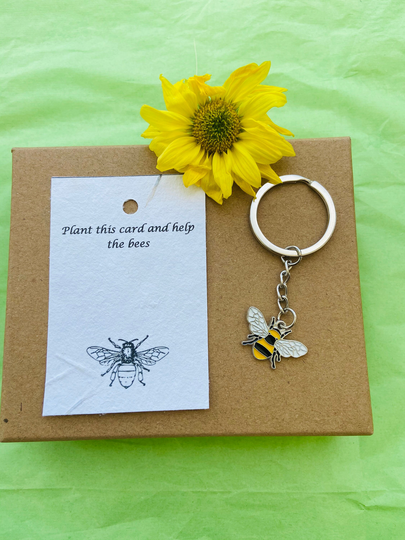 Bee Keyring On Seeded Paper , Bee Keyring, Seed Feed The Bees, Accessories