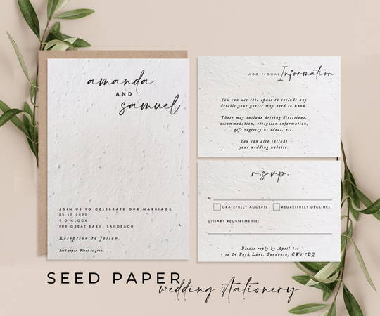 Retro Wedding Invite, Seeded Cards, Plantable Seed Formal Wedding Invitation Eco-Friendly Cards With Envelopes, Biodegradable