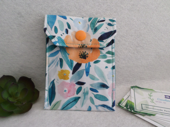 Pink Orange Floral - Multi-Purpose Fabric Mini Pouch Birth Control Case, Business Card Holder Ready To Ship, Free Standard Us Shipping