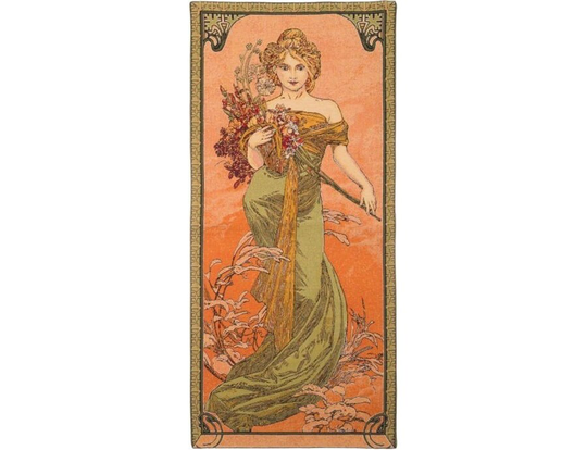 Alphonse Mucha Seasons Printemps Spring, Hand Finished Belgian Tapestry Wall Hanging, Fully Lined With Rod Sleeve, 60" X 26