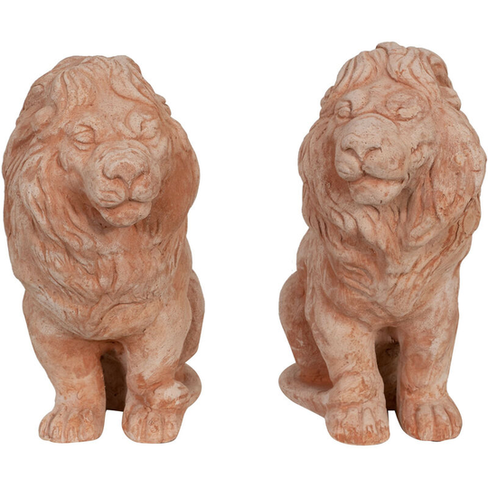 Pair of lions sitting on the ground in terracotta 100% Handmade in Italy