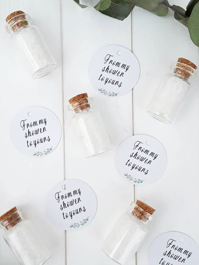Baby Shower Favours - Bath Salts in Glass Bottles From My To Yours