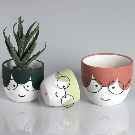Family Face Planter With Glasses, Gift Doctor Planter, Head Facepot, Ceramic For Dad Gift, Vase, Vase