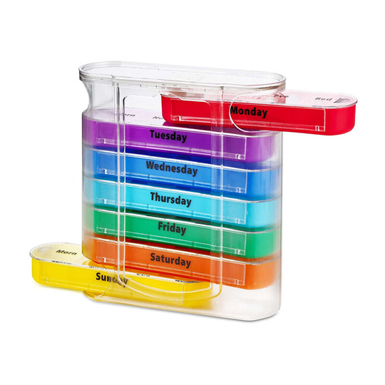 Manufacturers supply 1688 recommended 28 compartments a week portable drawer moisture-proof 28 compartments portable medicine box white transparent