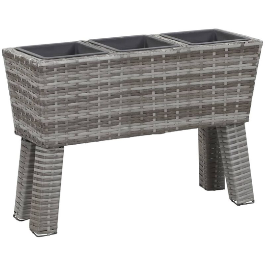 Garden Raised Bed with Legs and 3 Pots 72x25x50 cm Poly Rattan Grey Vidaxl Grey