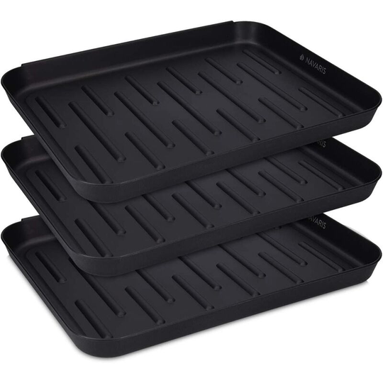 3 Pack Shoe Bin - Multi-Purpose Tray for Rain Boots, Winter Boots, Wellies - For Indoor and Outdoor Use in All Seasons - Black, Small