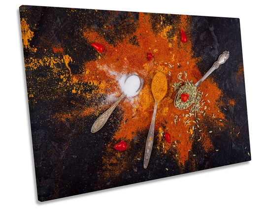 Kitchen Spices Spoons Orange Canvas Wall Art Picture Print Single