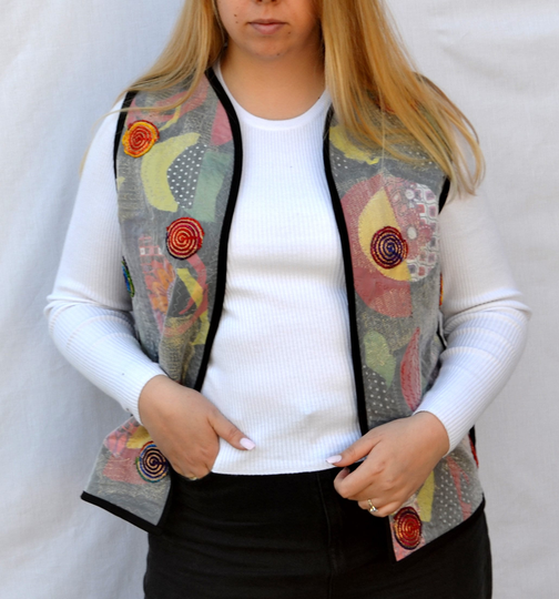 Extravagant Colorful Loose Patchwork Embroidered Vest For Women Ethnic Boho Chunky Quilted Folk All Seasons Sleeveless Womens