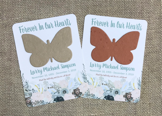 Butterfly Floral Memorial Plantable Recycled Paper Favors Set Of 12 - 39 Seed Colors Available Forever in Our Hearts Earth Tone