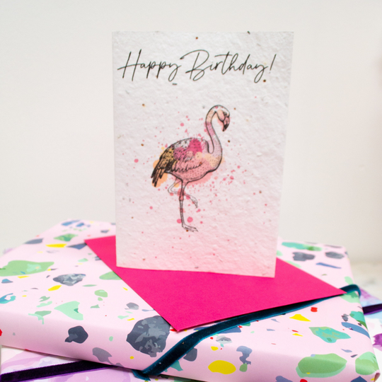 Happy Birthday Watercolour Flamingo Seed Paper Card