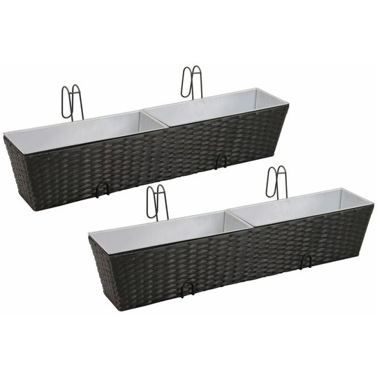 Balcony Trapezoid Rattan Planter Set 80 cm 2 pcs Black VDFF26353_UK - Topdeal
