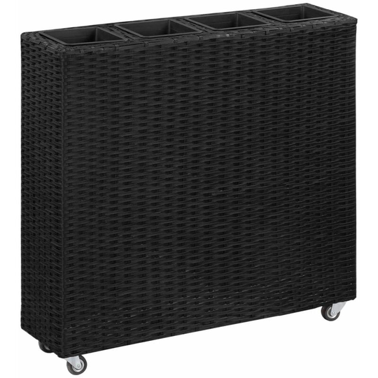 Garden Raised Bed with 4 Pots 80x22x79 cm Poly Rattan Black vidaXL - Black
