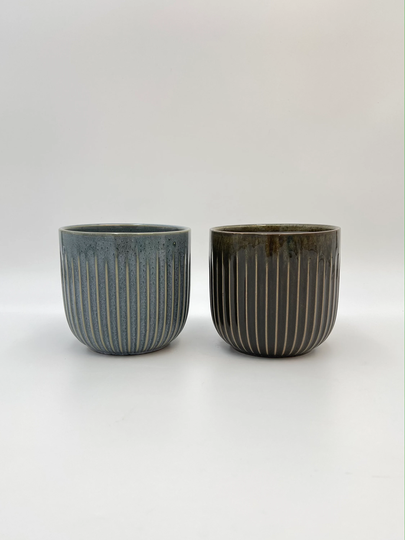 Boss House Plant Pot, 2 Colour Options, Blue, Brown Stripe Patterned Plant Pot, Home, Interior Design, 13.6 cm, Optional Drainage Hole