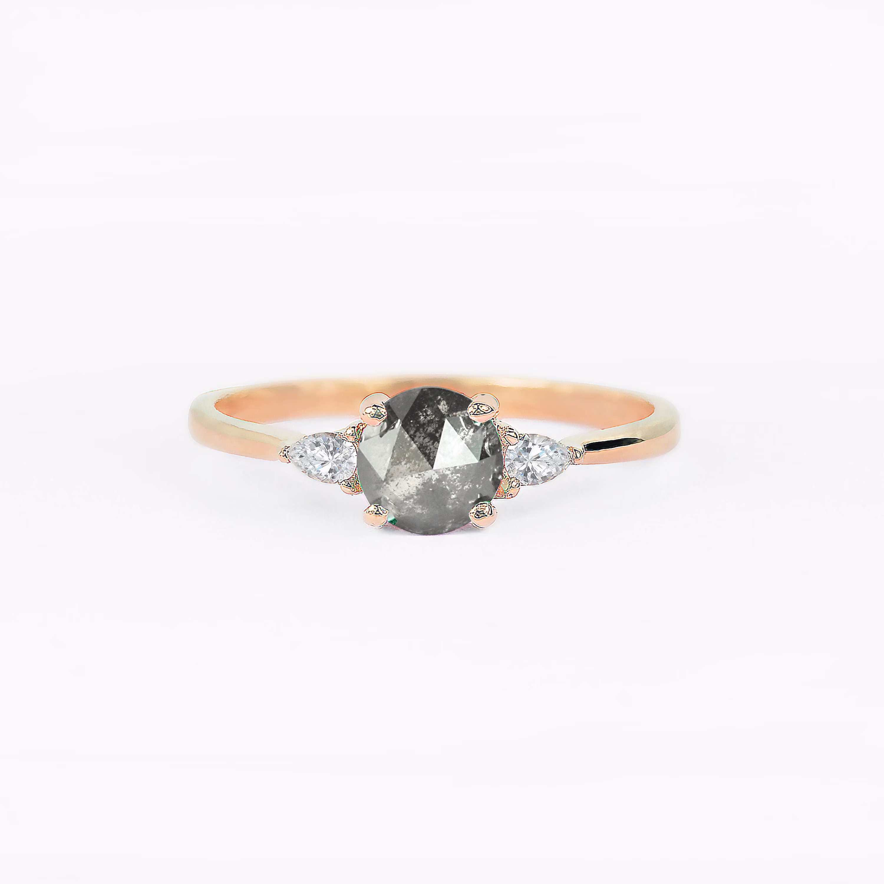 Salt & Pepper Diamond Ring | Rose Gold Engagement & Pear Dainty