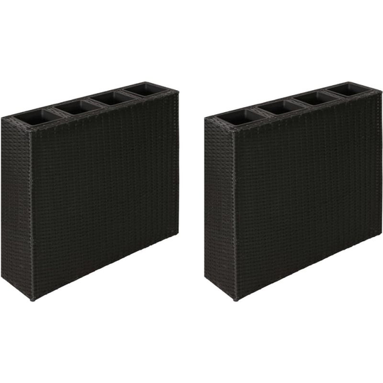 Hommoo - Garden Planter with 4 Pots 2 pcs Poly Rattan Black VD21319