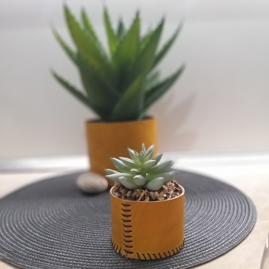 Faux Aloe Succulents in Mustard Yellow Leather Pot | Fake Succulent Plants Home Decoration Small Decorative