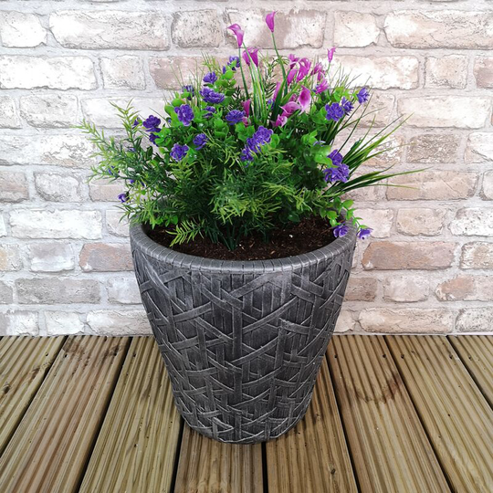 Samuel Alexander - Roma Grey Pewter Weave Effect Garden Planter 33cm h x 32cm x 35cm w
