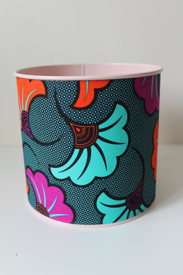 Large African Ankara Fabric Storage Tin Container Planter Plant Pot
