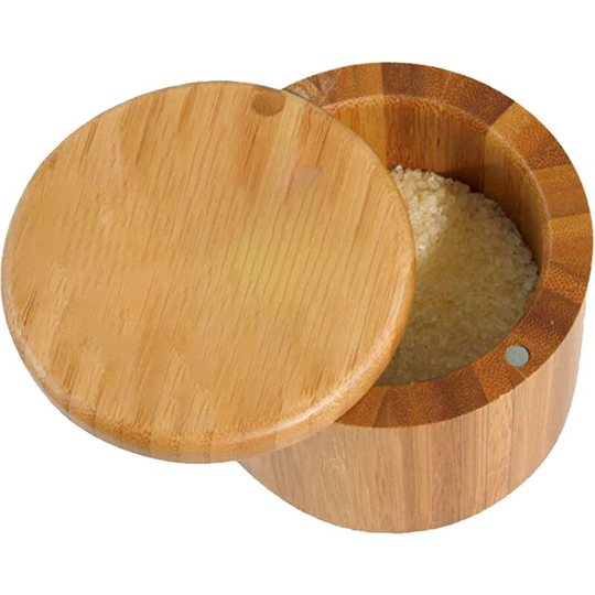 Totally Bamboo Salt Cellar Bamboo Storage Box with Magnetic Swivel Lid,Salt Engraved on Lid Life