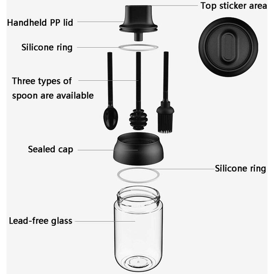 Kitchen Spice Jar Seasoning Spice Salt Pepper Storage with Spoon Lid - b# Clear with Dark