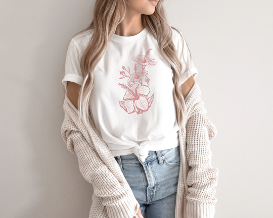 Botanical Shirt, Floral Tshirt, Flower Aesthetic Hibiscus T Garden Plant Women's Tee Cute, Spring Shirt