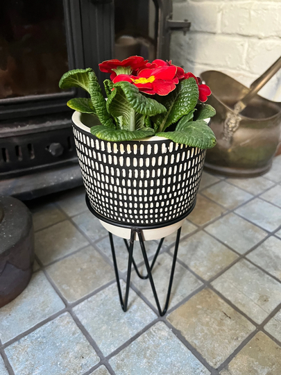 Black Cement Planter, Planter With Wire Stand, Pot, Indoor Plant Birthday Gift, New Home, Country Living