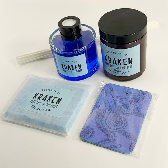 Kraken Scent Box | Rock Salt & Driftwood Candle, Diffuser, Wax Melt