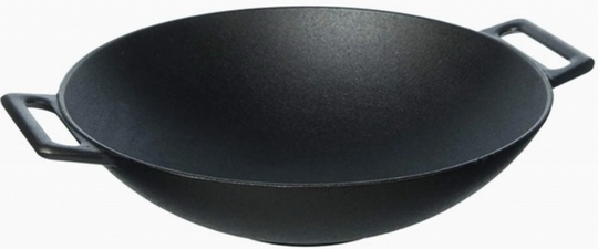 Pre Seasoned Heavy Duty Construction Cast Iron Grilling Wok - 12''