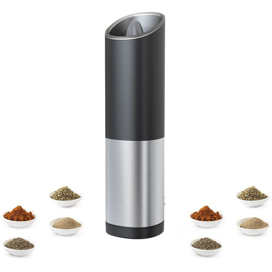 Pesce - Salt and Pepper Grinder, Electric Pepper Grinder Salt Ginder, Battery Operated Sea Salt Grinder Adjustable Coarseness Silver