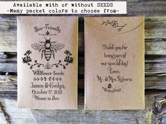 Seed Packet Wedding Favors - Honey Bee Eco Friendly For Guests Bridal Shower Baby Favor Rustic Country