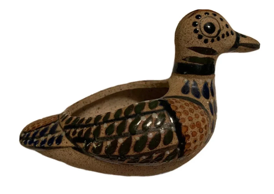 Vintage Tonala Duck Planter Mexican Folk Art Corcho Stoneware
