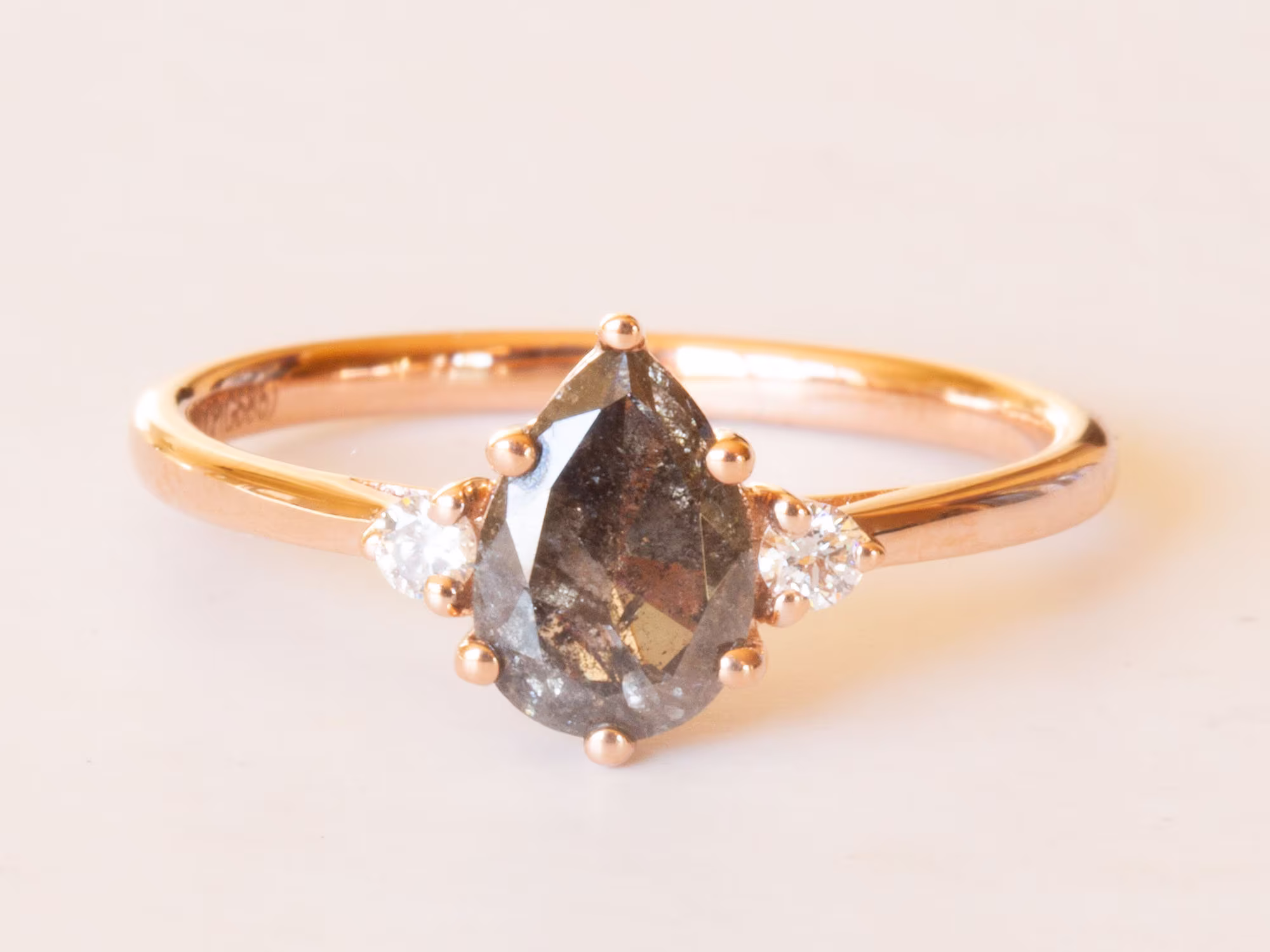 Petite Pear Salt & Pepper Diamond Engagement Ring, Unique Rustic Grey Galaxy Ooak Engagement - Galilea