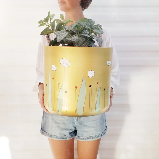 Extra Large Golden Hand Painted Plant Pot 30 & 35 cm, Lightweight & Sustainable Planter