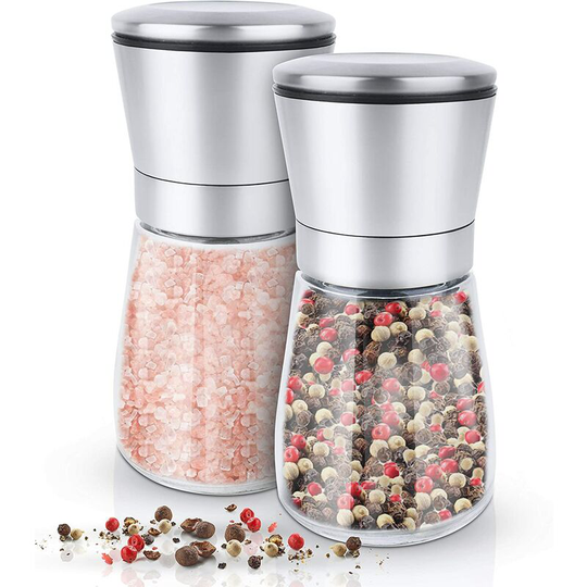 Mezheng - kronenkraft® Salt and Pepper Mill Set Pepper Mill Salt Mill Glass with Adjustable Ceramic Grinder Stainless Steel Spice Mill for Spices,