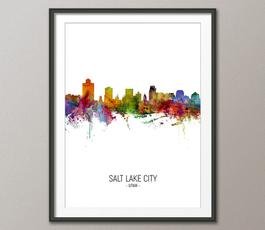 Salt Lake City Skyline, Utah Cityscape Art Print Poster Portrait | 5091