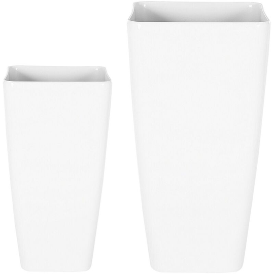 Modern Tall Set of 2 Flower Pot Outdoor Indoor Planter Stone White Modi - White