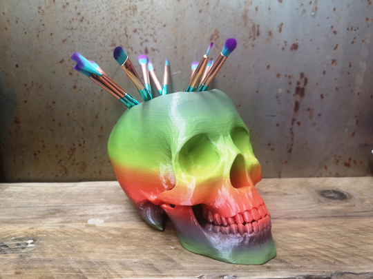 3D Printed Skull Pot, Rainbow