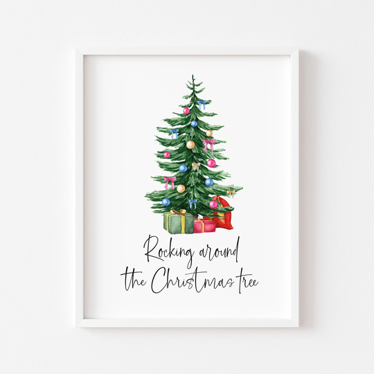 xmas Print, Rocking Around The Christmas Tree Watercolour Illustration Style Unframed Print|Christmas|xmas Decor|Seasonal Art