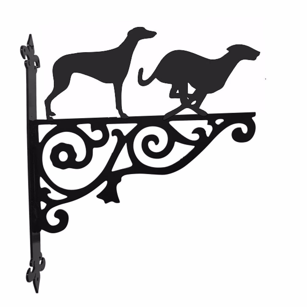 Greyhounds Ornamental Hanging Bracket - Contemporary Basket Wall Mounted Decorative Garden Black