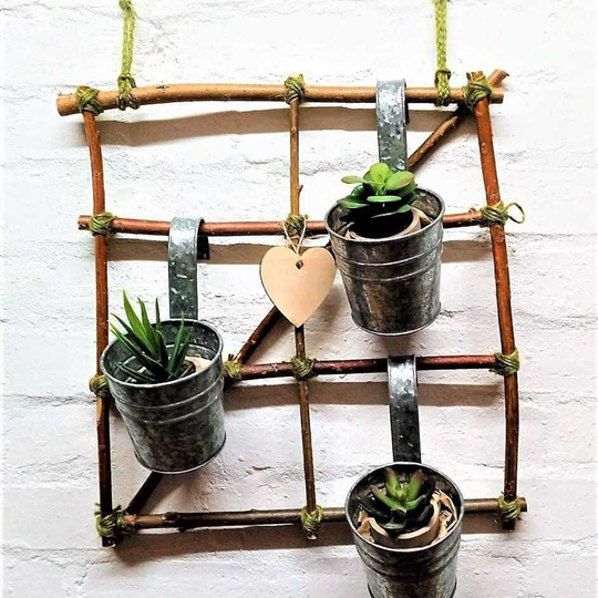 Rustic Hanging Planter, Plant Pots, Herb Indoor Outdoor Frame