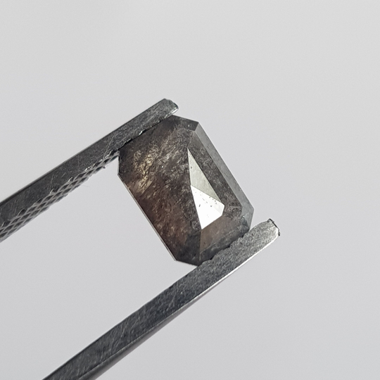 6.6mm/0.77Ctw Clear Grey/Black Emerald Cut Salt & Pepper Rose Cut Natural Diamond Loose Cabochon For Ring, Dds730/3