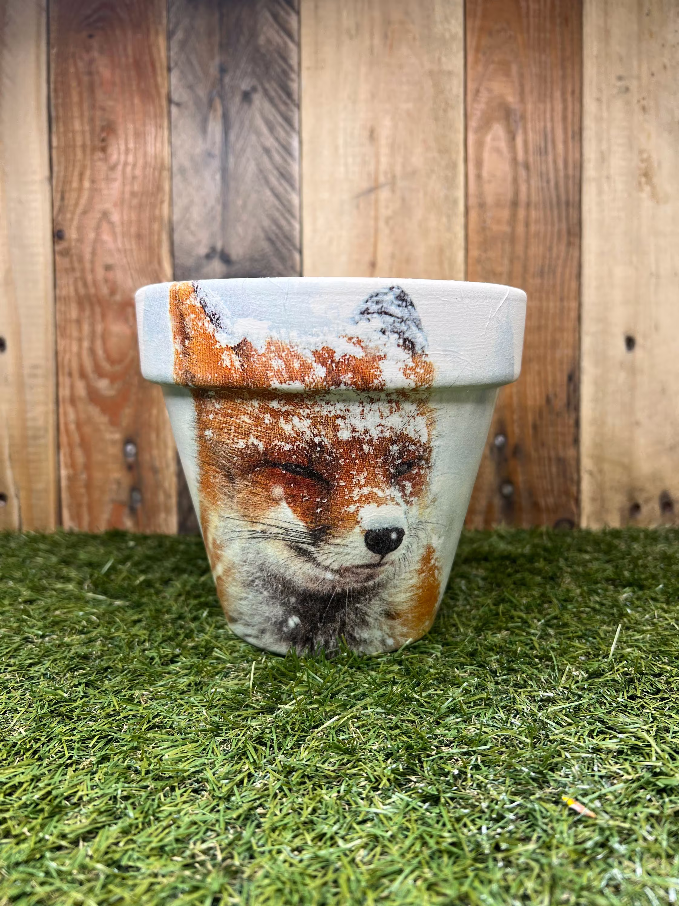 Fox Plant Pot, Fox Snow Gift, Decoupaged Pot