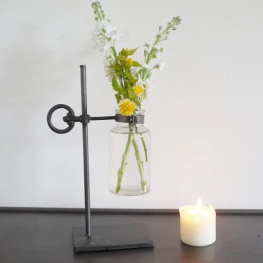 Antique Grey Flower Vase Holder/ Vintage Style, Industrial Gift, Homeware, Metalwork, Holder, & Rustic Home