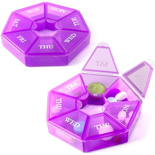 Sun Flowergb - 7-sided portable pill box Medicine box (seven-day container) Medicine containers, sorters and memo (2 pieces)