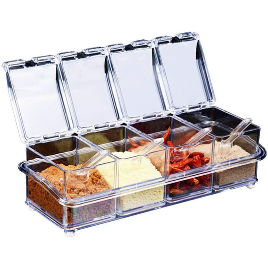 Seasoning Box Set 4 Pieces Clear Bottles Salt Spice Jar,Spice Jars Kitchen Condiment Container Storage Jars with 4 Spoons Canned Lid and Spoon