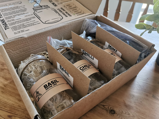 Indoor Herb Gardens in Rustic Jar Planters, Eco Friendly Gift Set Of 2-6. Grow Your Own Mint, Basil, Coriander, Chives, Parsley, Rosemary