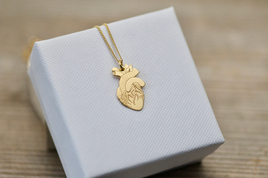 Anatomical Human Heart Charm Necklace 24K Silver, Medicine Student Gift Idea, Doctor & Nurse Jewelry Anatomically Correct