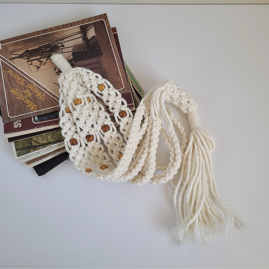 Macrame Plant Hanger, Vintage Cream Pot Handmade, 70's Style