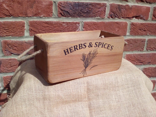 Fabulous Large Size Vintage Style Rustic Wooden Herbs & Spices Storage Box With Rope Handles, A Great Gift Item Or in Your Own Kitchen